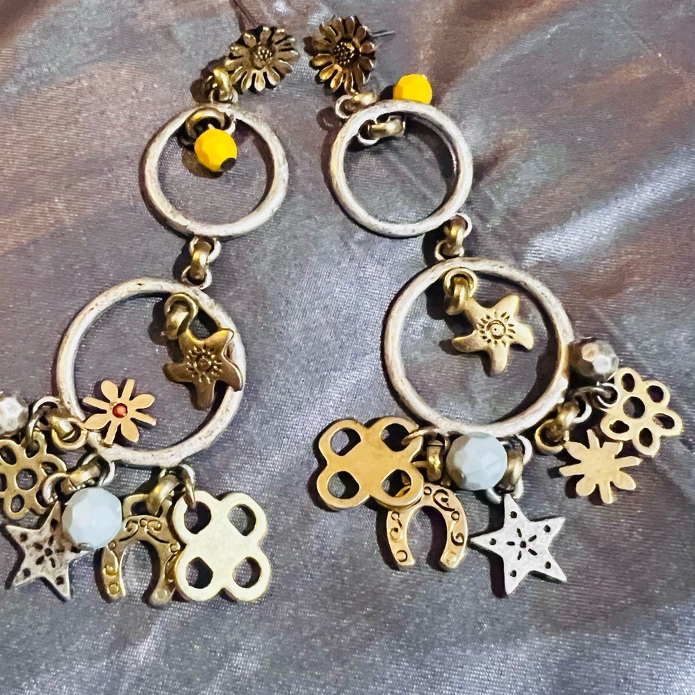 Lucky Brand Gold and Silver Dangle Earrings w/ charms